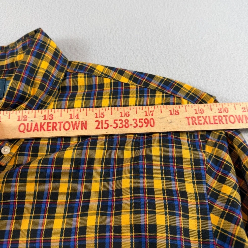 Ralph Lauren Mens XL Custom Fit Plaid Button Down Shirt Yellow Blue Black Cotton